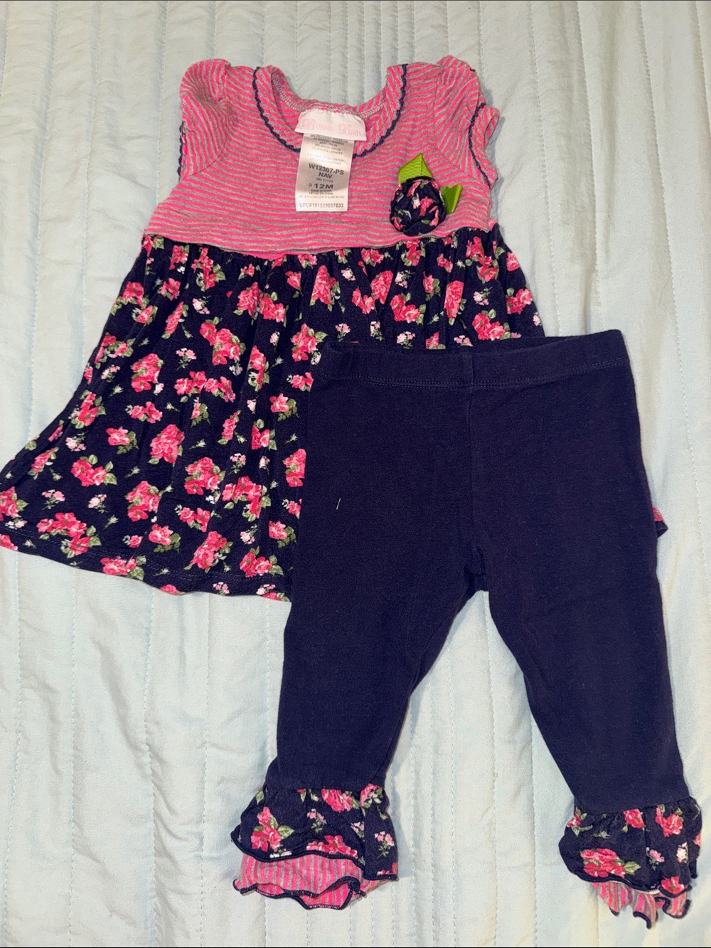 Adorable Pink and Navy Dress and Leggings Set